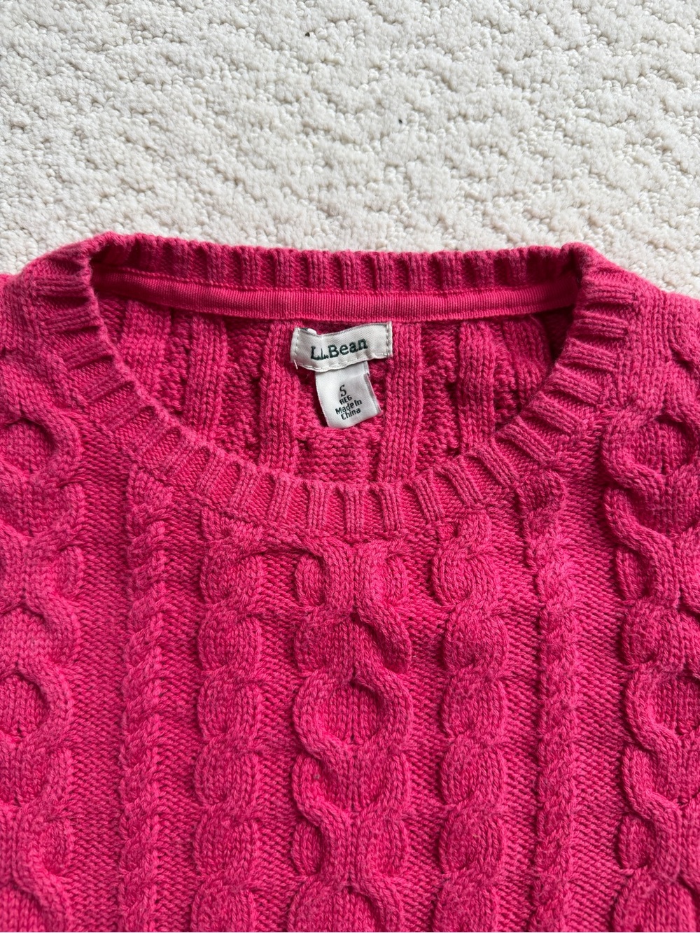 L.L. Bean Women's Cable Knit Crewneck Sweater - Fuchsia Pink